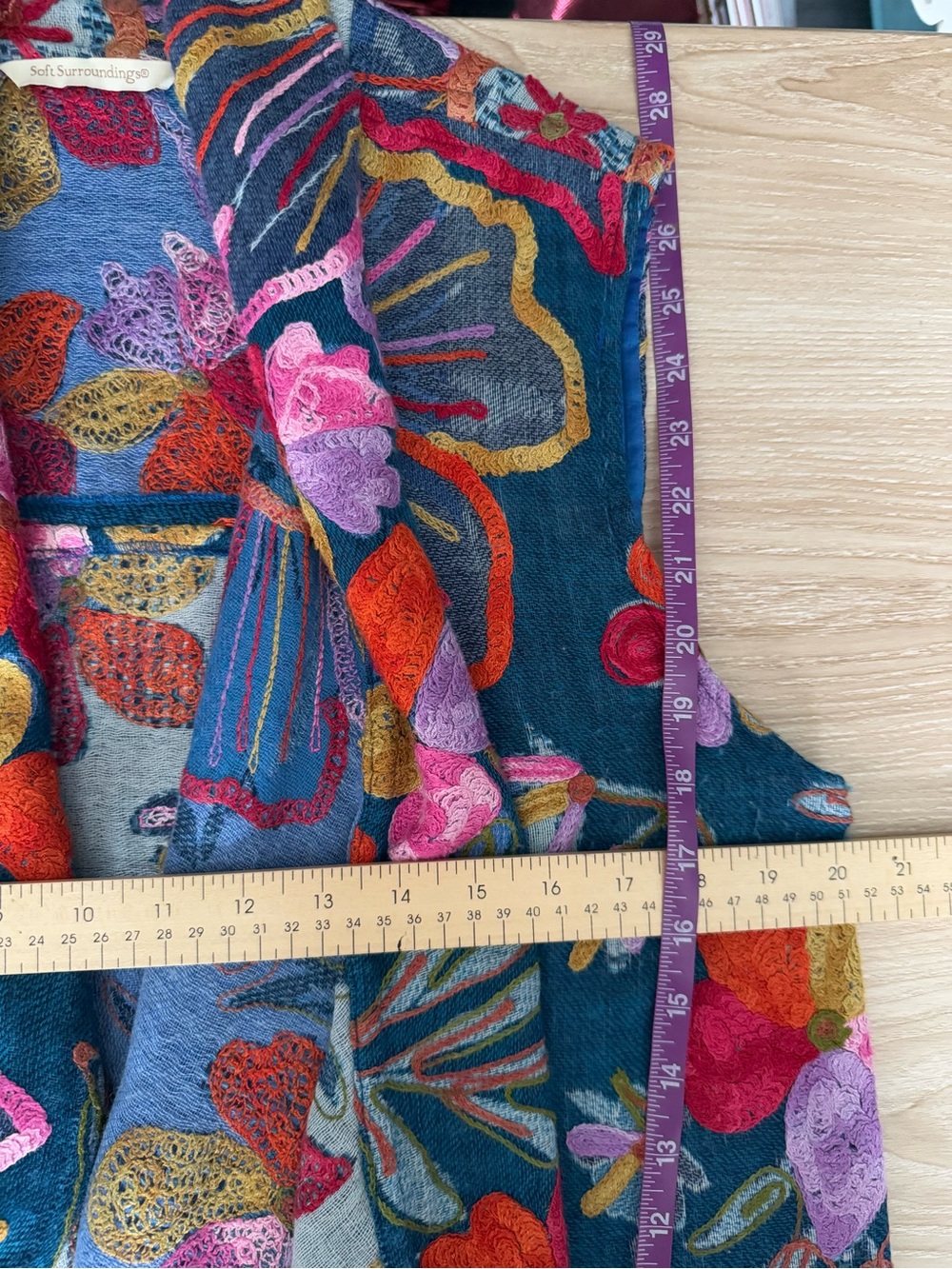 Soft Surroundings L/XL Teal Winnipeg Vest Wool Embroidered Boho Colorful Hippie - Picture 6 of 6